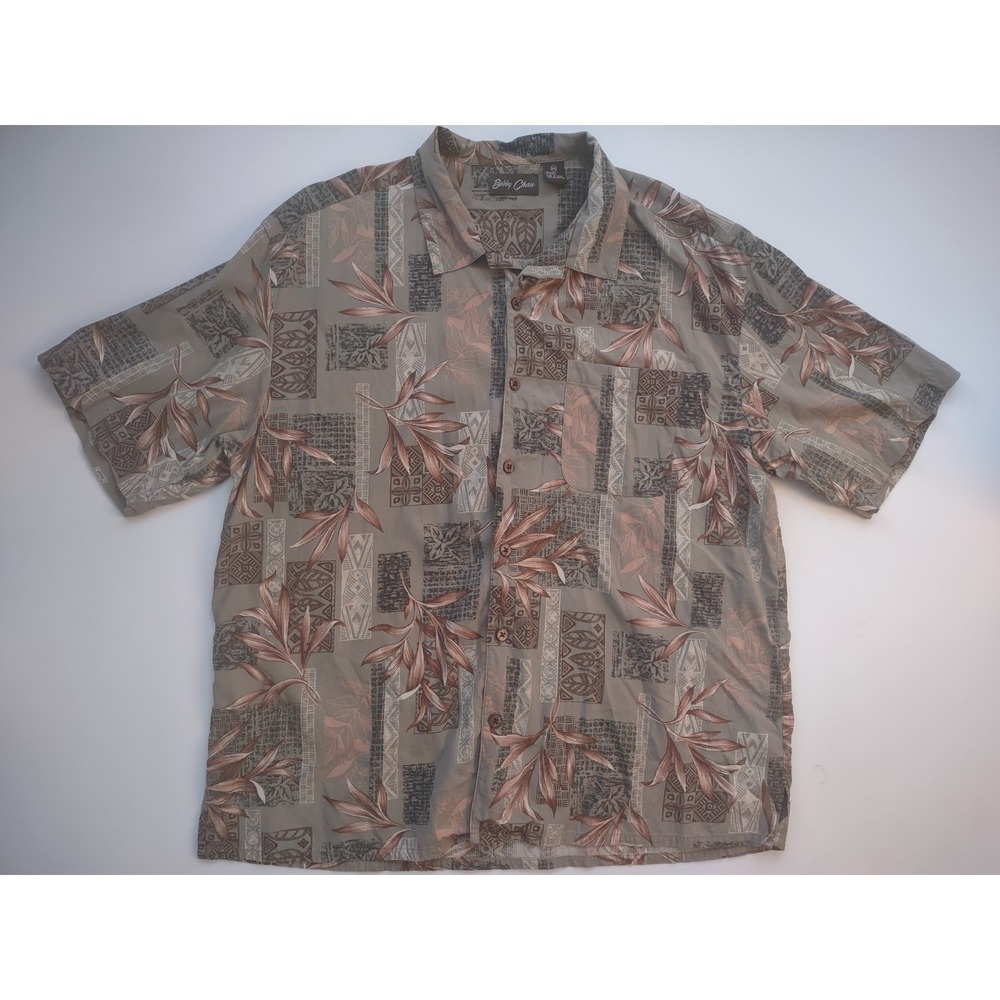 Bobby Chan Hawaiian 100% Silk Camp Shirt‎ Men's Size XXL Muted Colors Tribal